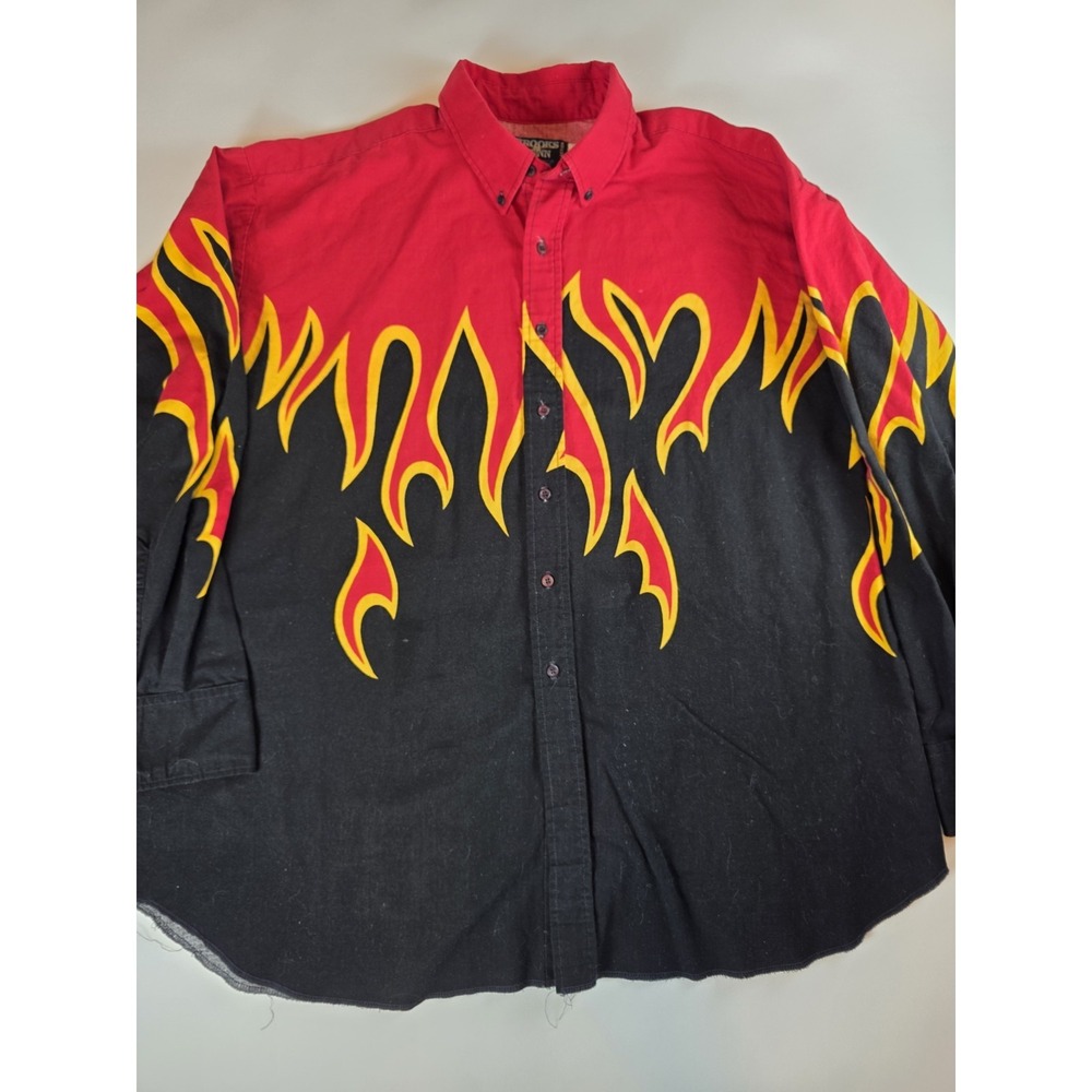 Vintage Brooks & Dunn Shirt Mens XXL Red Black Flame Western Cowboy USA 90s